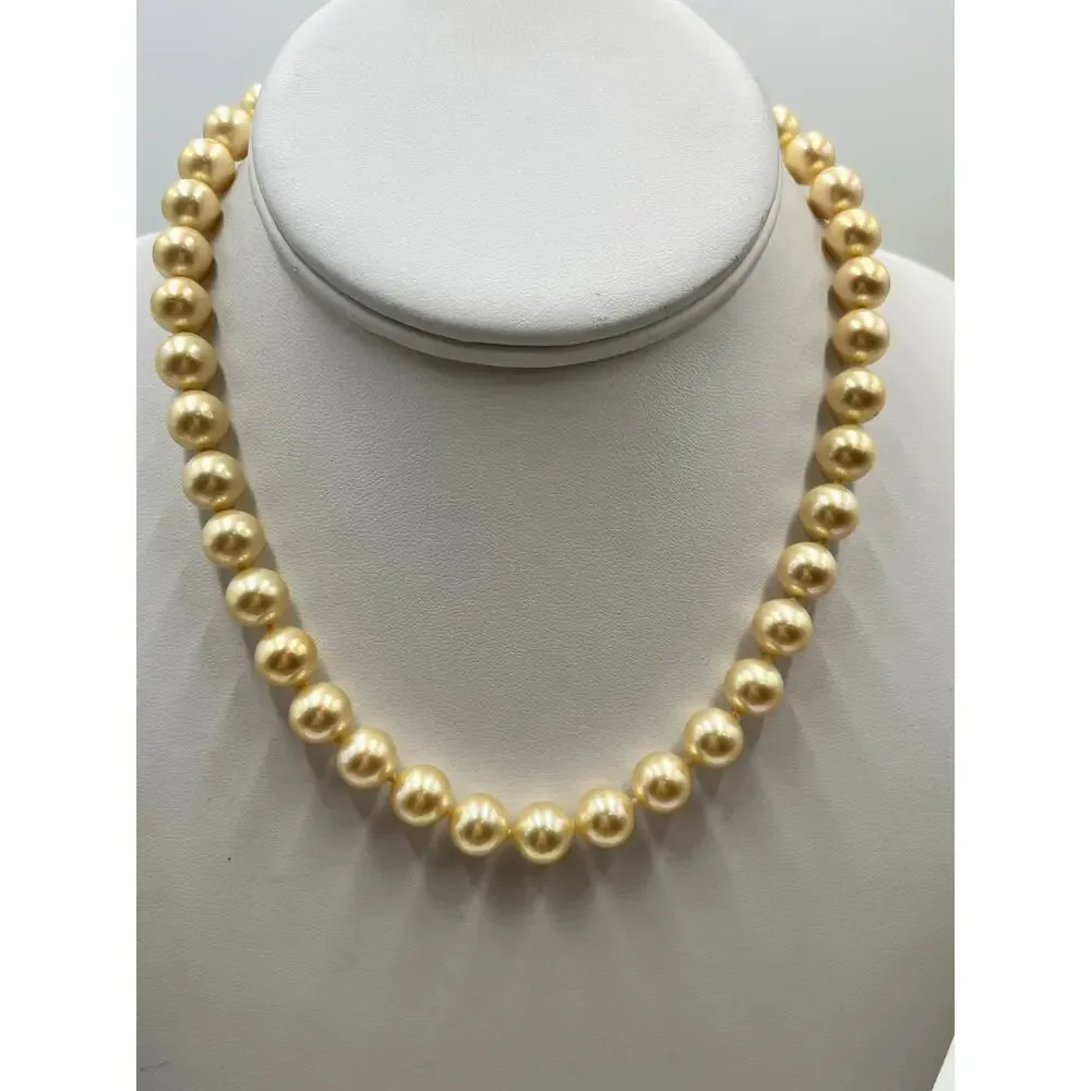 Majorica Spain M 8-9mm Golden Pearl Necklace 15.5” 12kt GF Clasp 925 Chain